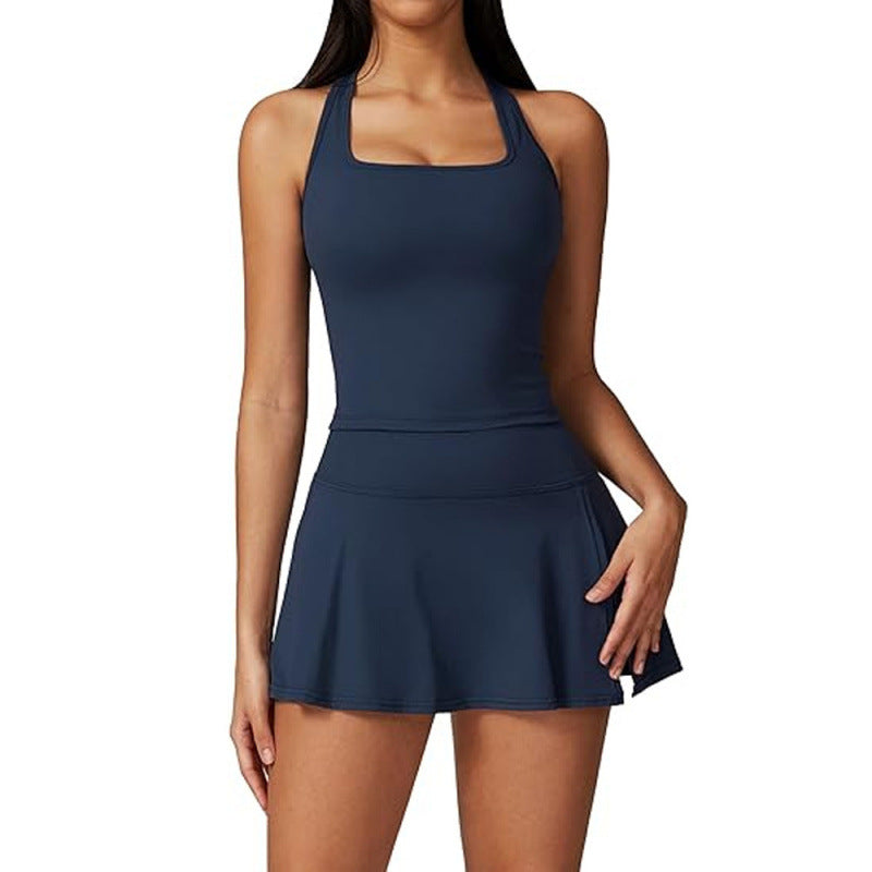 Women's New Tennis Skirt Suit Pocket Sportswear Two-piece Outdoor Running Tight Yoga Clothes