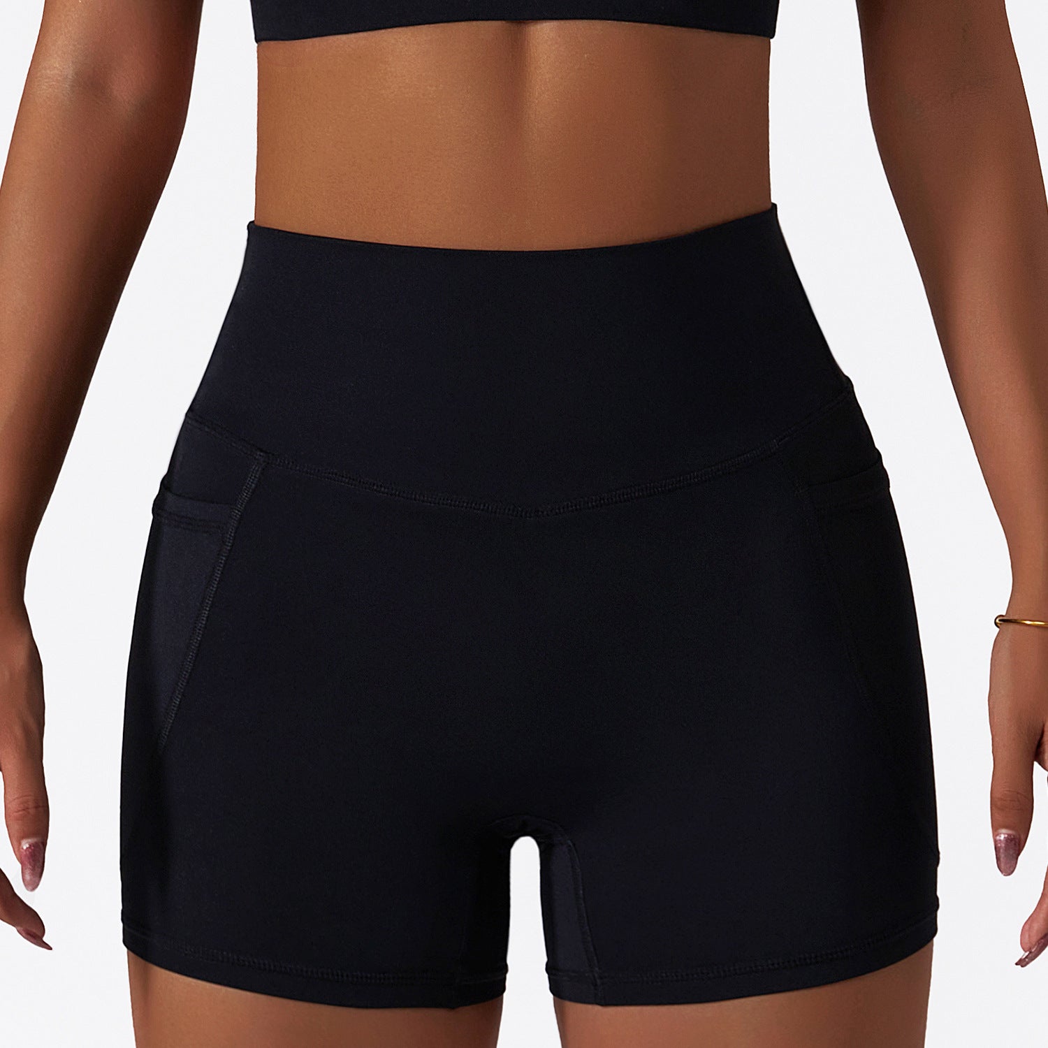 Women's new quick-drying nude sports inclined one-shoulder back yoga bra+pocket breathable fitness shorts